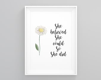She Believed She Could So She Did, Home Framed Art, Modern Framed Print, Minimalist Print, Positive Quote Art, Positive Quote Print