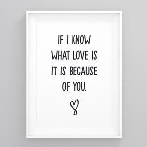 Si sé lo que es el amor es por ti, Impresión, Arte moderno, Póster &quot;Te amo&quot;, Impresión tipográfica, Cita inspiradora, Arte mural de amor