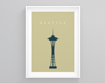 Seattle Travel Poster, Space Needle Seattle, Travel Wall Art Art Deco Travel Posters, Minimalistic Travel Poster, Travel Destination Prints