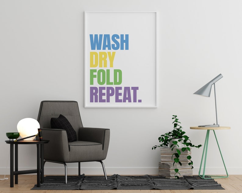Laundry Wall Prints Utility Room Wall Art Apartment Decor Wash Dry Fold Repeat Washing Room Sign Laundry Room Sign Scandinavian Art