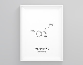 Happiness Molecule Poster, Science Poster, Nerd Print, Science Wall Decor, Gift Ideas, Minimalist Framed, Art Modern, Modern Art Print