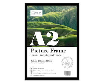 A2 Black Picture Frame, Large A2 Poster Frame, Photo Frame Black A2 Size, A2 Frame with Mount for A3 Print Option, Art Frames, Wall Mounted
