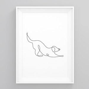 Nedåtriktad hundteckning väggkonst, minimalistisk väggkonst, väggkonst för hemmet, heminredning, minimal, yogaposter, hundägares konst, djurtryck