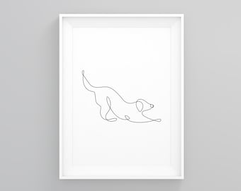Downwards Dog Line Drawing Wall Art, Minimalist Wall Art, Home Wall Art, Home Decor, Minimal, yoga poster, dog owners art, animal prints