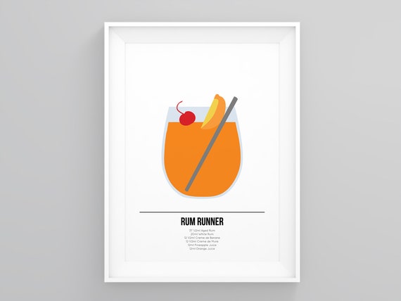 Rum Runner Cocktail, Recipe Poster, Cocktail Lover Gift, Kitchen Wall Artwork, Kitchen Diner Prints, Dining Room Prints, Kitchen Food Prints