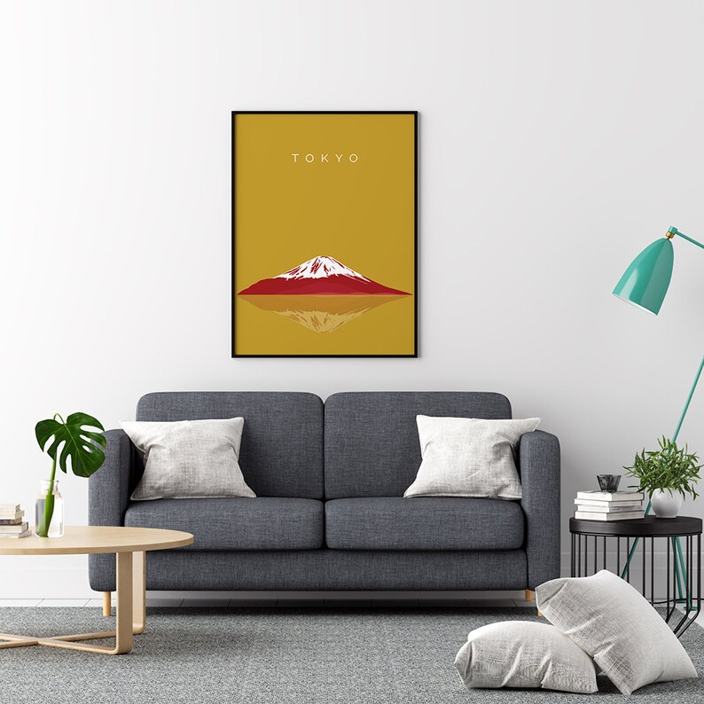 Japan Landmark Wall Art, Mount Fuji, Travel Poster, Tokyo Wanderlust Print, Landmark Wall Art, Wanderlust Print, Modern Wall Art, Wall Decor image 2