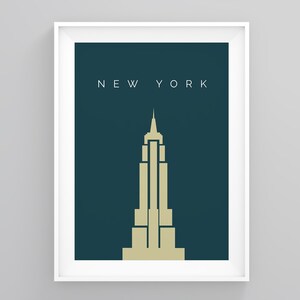 Póster de viaje de Nueva York, pósteres de viaje vintage del Empire State Building, arte mural de viaje de Nueva York, póster vintage, pósteres de viaje art déco