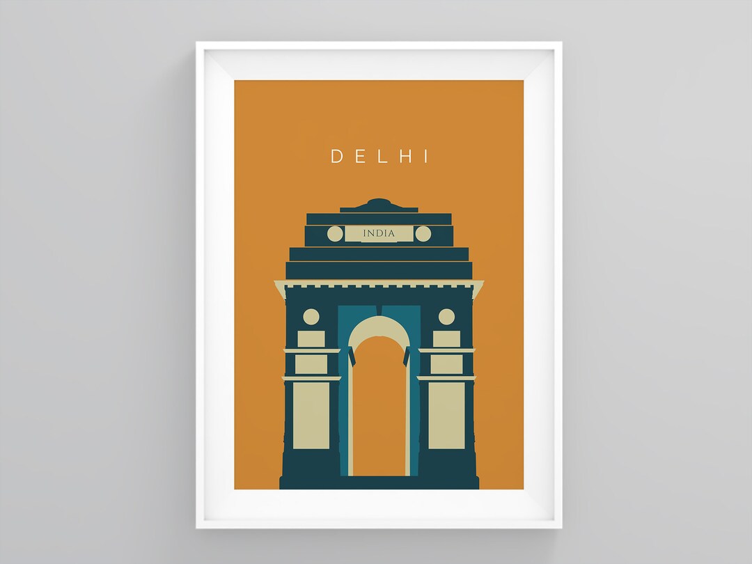 Delhi Landmark Wall Art, India Gate, Vintage Travel Prints, New Delhi Skyline Print, Prints