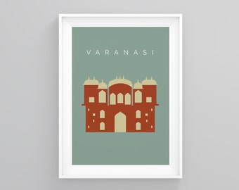 Varanasi Minimalistic Travel Poster, Ramnagar Fort Travel Poster, Varanasi Wall Art, Vintage Poster, Art Deco Travel Posters, Vintage Travel