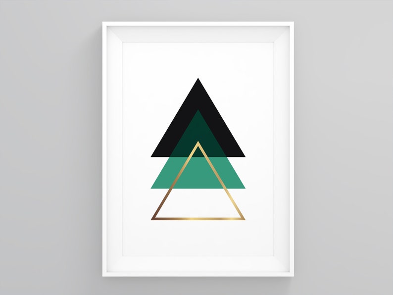 Green Black And Gold Triangles Geometric Wall Decor Mid Etsy