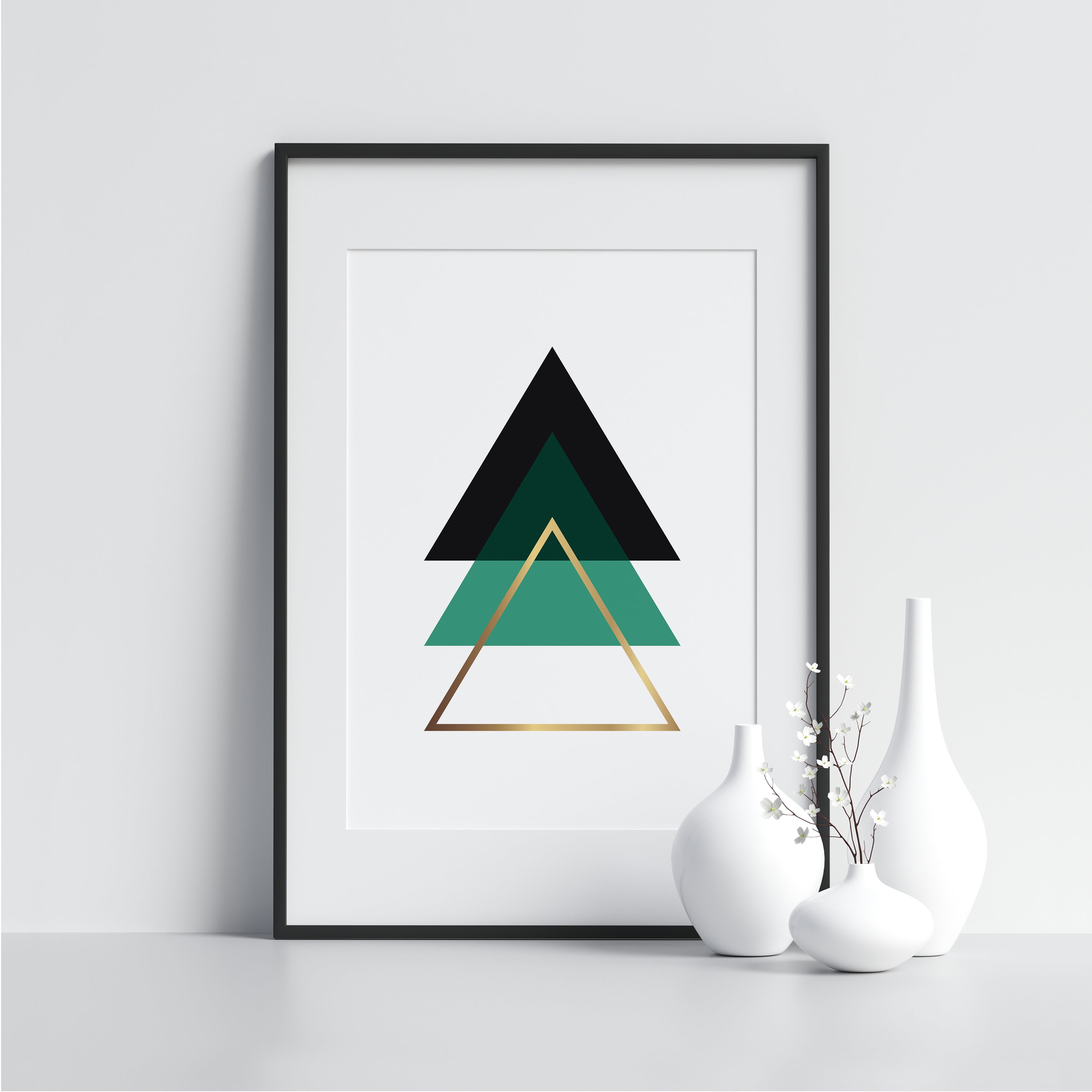 Green Black and Gold Triangles Geometric Wall Decor Mid Etsy UK
