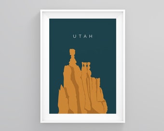 United States Utah Vintage Travel Prints, Bryce Canyon National Park, Travel Print, Utah Landmark Wall Art, Wanderlust, Large Poster