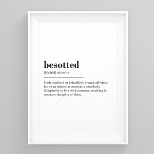 Besotted Adjective, Cute Love Posters, Valentines, New Home Print, Scandi Print, Love Print, Love Art Print, Modern Wall Art