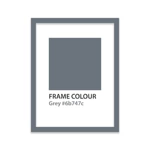 Op de afbeelding: Een grijs fotolijstje met de tekst "FRAME COLOUR Grey #6b747c" onderaan.