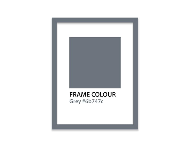 Op de afbeelding: Een grijs fotolijstje met de tekst "FRAME COLOUR Grey #6b747c" onderaan.