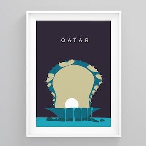 Katar Reise-Druck, Perlen-Austernbrunnen, Skyline Druck, Doha Wanderlust Druck, großes Poster, moderne Kunst Druck, Wand-Dekor, Plakat-Druck,