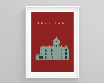 Dordogne Art Deco Travel Posters, Chateau Des Milandes Travel Poster, Dordogne Wall Art, Print, Minimalistic Travel Poster, Travel Wall Art