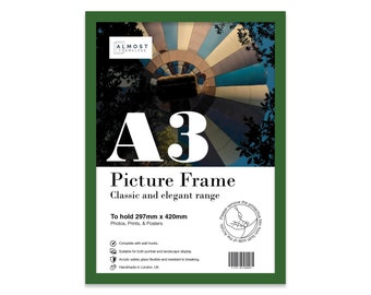 A3 Green Picture Frame, A3 Poster Frame, Photo Frame Green A3 Size, Wall Art Frames, Green Decor, A3 Frame with Mount for A4 Print Option