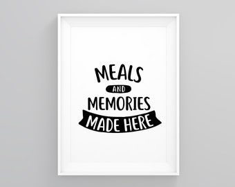 Meals and Memories Made Here, Food Wall Art, Minimalist Print, Funny Kitchen Print, Baker Gift, Kitchen Art, Quote Print