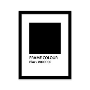 Op de afbeelding: Zwarte fotolijst met de tekst "FRAME COLOUR Black #000000"