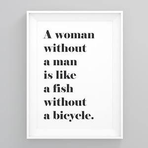 A Fish Without a Bicycle., Strong Women Print, Girls Quote, Girls Wall Art, Girl Power, Minimalist Print, Home Wall Art, Modern Art, Poster