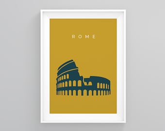 Rome Art Deco Travel Posters, Colosseum Minimalistic Travel Poster, Rome Vintage Poster, Vintage Travel Posters, Travel Print city Wall