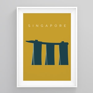 Singapore Travel Poster, Marina Bay Sands Singapore, Poster Travel Wall Art, Art Deco Travel Posters, Marina Bay Sands Landmark Print