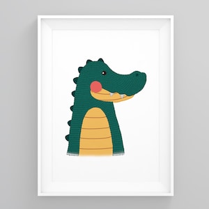 Impresión de cocodrilo, cocodrilo para guardería, póster de cocodrilo adorable, sala de juegos infantil, decoración infantil neutra, estampados de animales de safari, pósteres para sala de juegos