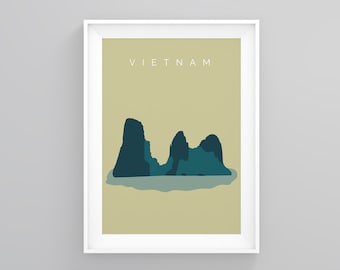 Vietnam Land Mark Print, Halong Bay Travel Poster, Vietnam Print, Art Deco Travel Posters, Travel Print, Travel Destination Prints, Gap Year