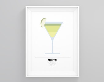 Appletini Cocktail Poster, Happy Hour Getränke, Beste Küchenkunst, gerahmter Druck, moderner gerahmter Druck, minimalistischer gerahmter Druck, Küchen Wandkunst