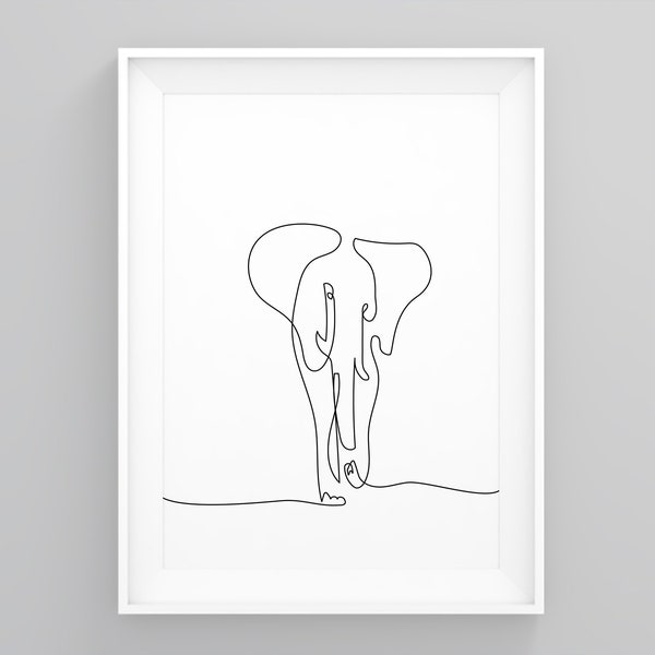 Elephant Line Drawing, Framed Poster, New Home Print, Home Wall Art, Elephant Print Framed, Graphic Print, Elegant Wall Art, Black and white