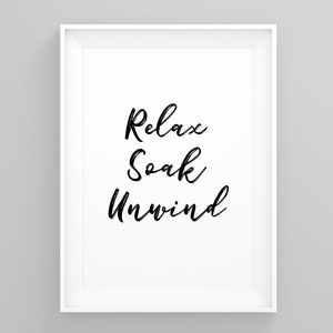 Relax Soak Unwind, gerahmter Toilettendruck, Badezimmer Kunstdruck, Badezimmer Dekor, Badezimmer Wandkunst, Typografie Poster, Wand Kunst Dekor
