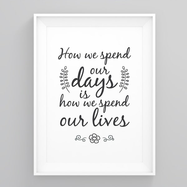 How We Spend Our Days is How We Spend Our Lives, Typography Wall Art, Minimalist Print, Framed Posters, Inspirational Art