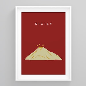 Sicily Travel Destination Prints, Mount Etna, Travel Print, Stratovolcano Landmark Poster, Framed Wall Art, Minimal Typography, Poster Print