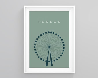 London Art Deco Travel Posters, London Eye Travel Poster, London Print, Travel Wall Art, Travel Print, Poster, Travel Destination Prints