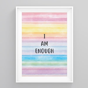I Am Enough, Framed Prints, Minimalist Print, Scandinavian Art, Positive Quote Print, Inspirational Decor, Motivation Poster