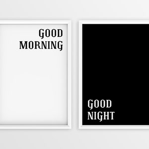 Bedroom Print Set, Good Morning | Good Night, 2 Piece Framed Art, New Home Decor, Gallery Wall Decor, Modern Minimal, Typography Wall Art