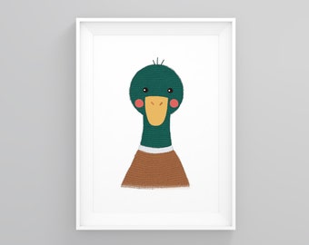 Duck Print, Nursery Duck Art, Poster Of Duck, Childs Playroom Print, Nursery Wall Art, Baby Animal Nursery, Peekaboo Portrait,