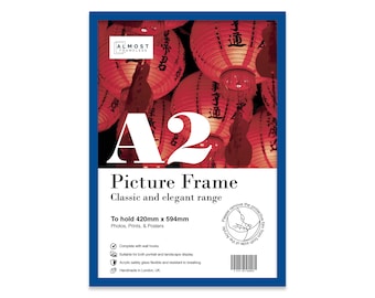 A2 Blue Picture Frame, Large A2 Poster Frame, Photo Frame Blue A2 Size, A2 Frame with Mount for A3 Print Option, Art Frames, Wall Mounted