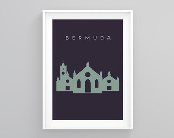 Póster de viaje de Bermudas, arte mural de viaje de la iglesia de San Pedro, impresión de Bermudas, impresión de viajes, pósteres de viajes vintage, impresiones de destinos turísticos