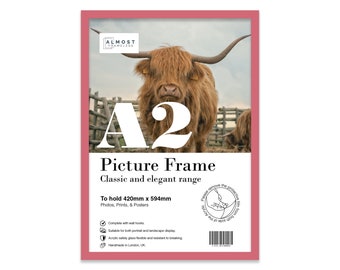 A2 Pink Picture Frame, Large A2 Poster Frame, Photo Frame Pink A2 Size, A2 Frame with Mount for A3 Print Option, Art Frames, Wall Mounted