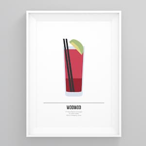 Láminas de cócteles, Receta Woo Woo, Arte mural para la cocina, Póster de bebidas alcohólicas, Láminas para el comedor, Láminas artísticas para la cocina, Láminas artísticas para el hogar