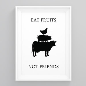Eat Fruits Not Friends, Kitchen Wall Art, Bakery Poster, Dining Room Wall Art, Food Wall Art, Modern Minimal, Typography Wall Art
