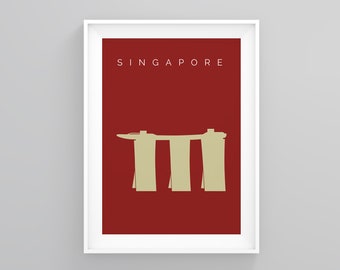 Singapore Land Mark Print, Marina Bay Sands Travel Print, Singapore Art Deco Travel Posters, Wall Art, Vintage Travel Posters, Travel Wall