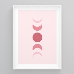 Fasi lunari rosa, arte murale geometrica, arte di metà secolo, astratto colorato, arte murale incorniciata, arte scandinava, minimalista incorniciata