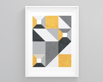 Black Gray And Yellow Shapes, Contemporary Art, Scandinavian Art, Abstract Wall Art, Quote Wall Art, Minimal Typography, Quote Wall Art