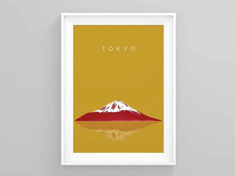 Japan Landmark Wall Art, Mount Fuji, Travel Poster, Tokyo Wanderlust Print, Landmark Wall Art, Wanderlust Print, Modern Wall Art, Wall Decor image 1