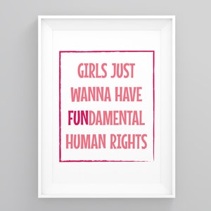 Pouvoir des filles, les filles veulent juste avoir des droits humains fondamentaux, citation inspirante, impression d&#39;affiche, encadrement d&#39;art à la maison, impression de poster, nouvelle décoration d&#39;intérieur