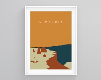 Australia Vintage Travel Prints, Twelve Apostles, Art Deco Travel Posters, Port Campbell Wanderlust, Minimal Typography, Minimalist Framed