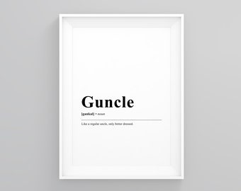 Guncle, Dictionary Art Print, Modern Art Print, Dictionary Art, Wall Art Print, Home Wall Decor, Scandinavian Art, Home, Gay Uncle, LGBT Art